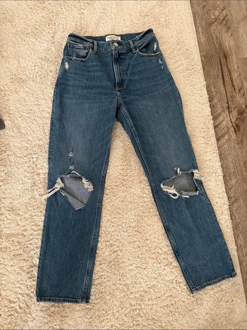 Abercrombie & Fitch Dark Blue Ripped Straight-Leg Jeans